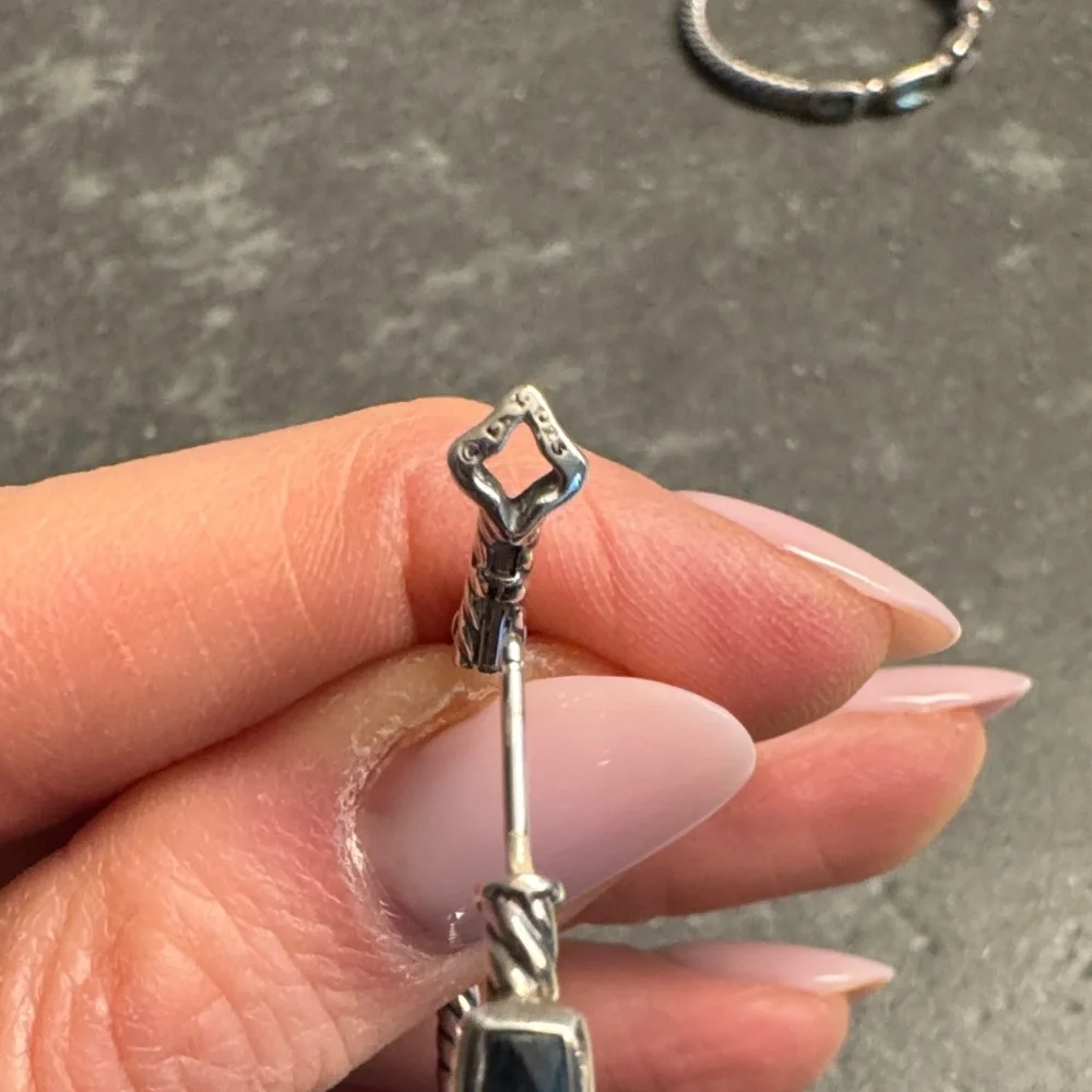 David Yurman Silver earrings with Blue Accents - Picture 5 of 5
